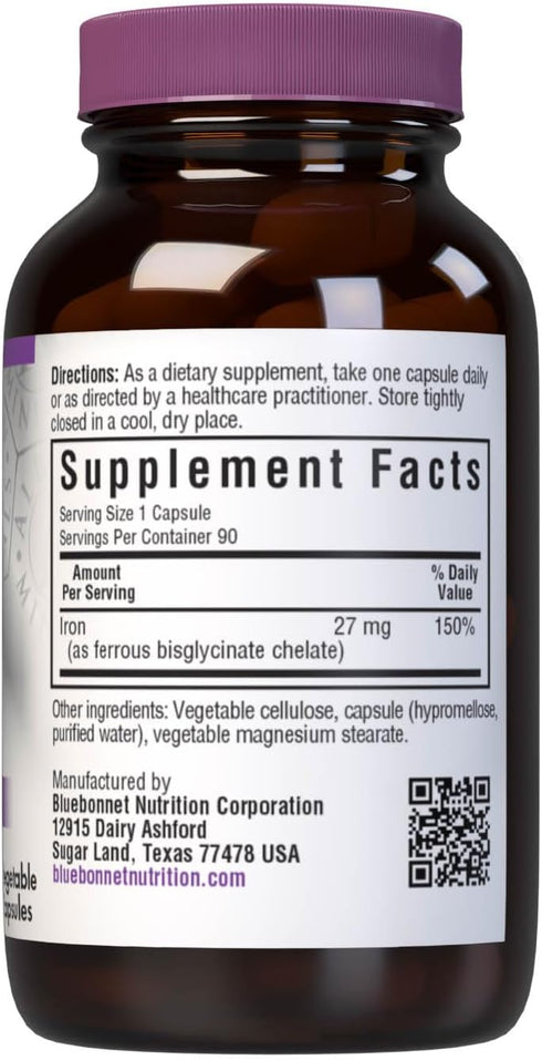Bluebonnet Nutrition Albion Extra-Strength Chelated Iron 27 mg, For Healthy Red Blood Cell production*, Soy-Free, Gluten-Free, Non-GMO, Kosher, Da...