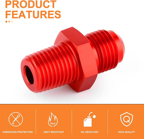 GASHER 5PCS 4AN Male Flare to 1/8" NPT Male Pipe Fitting Straight Aluminum Adapter Fitting Red...