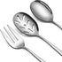 5-Piece 18/0 Stainless Steel Serving Set,Large Hostess Set with Round Edge,Mirror Finished,Dishwasher Safe -Spoons, Forks,Butter Knife& Slotted Sp...