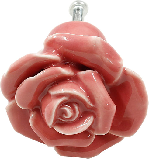6 Pcs Pink Rose Drawer Pulls, Ceramic Flower Knobs Decor Handles for Drawer, Cabinet, Dresser, Cupboard, Door...