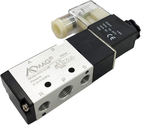 AOMAG Pneumatic 1/4" PT Solenoid Valve 4V210-08 DC 24V Single Coil Pilot-Operated Electric 2 Position 5 Way Connection Type...