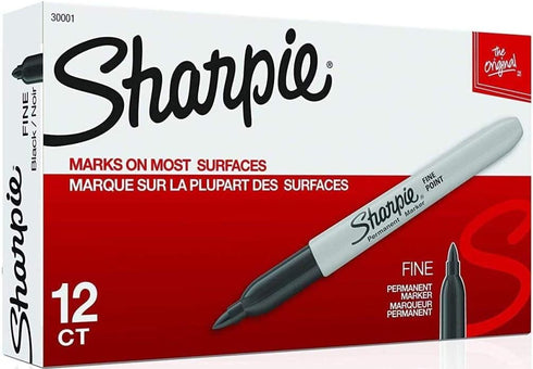 Sharpie 30001 Fine Point Permanent Marker, Marks On Paper and Plastic, Resist Fading and Water, AP Certified, Black Color, 12 Markers Per Box...