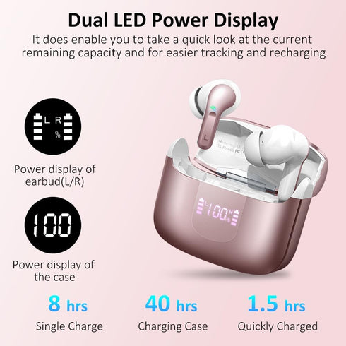 Wireless Earbud, Bluetooth Headphones 5.3 NEW 40H Ear Buds Bass Stereo Earphones Noise Cancelling Earbud with 4 ENC Mic, in-Ear Bluetooth Earbud U...