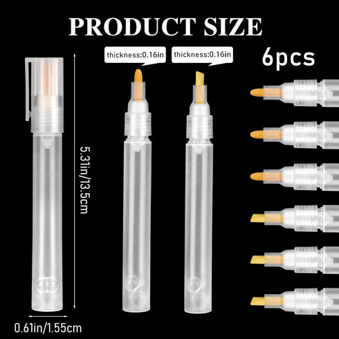 Acrylic Paint Markers, 6 Empty Paint Markers, 3 Pcs 3mm and 3 Pcs 6.5mm White Paint Pens Empty Acrylic Marker, Empty Paint Markers for Painting, R...
