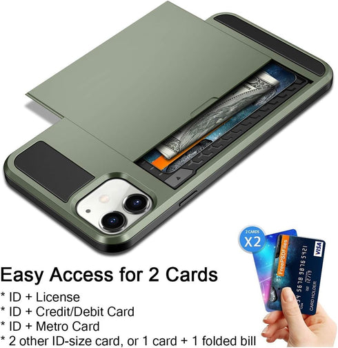 Vofolen Case for iPhone 11 Case Wallet Card Holder ID Slot Sliding Door Hidden Pocket Anti-Scratch Dual Layer Hybrid TPU Bumper Armor Protective H...