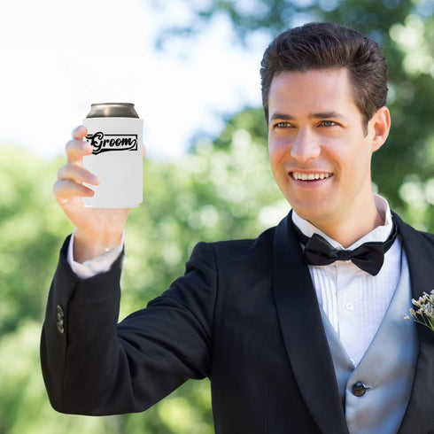 Veracco Groom's Drinking Team Can Coolie Holder Bachelor Party Wedding Favors Gift For Groomsmen Proposal (12, Wht Groom, Blk DT)...
