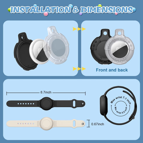 AirTag Case, Waterproof AirTag Bracelet & Necklace for Kids, Soft Silicone Air Tag Holder with Key Ring (Black+ Beige, White)......