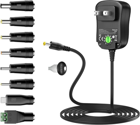 12W Universal Power Supply 12V 9V 7.5V 6V 5V 4.5V 3V 1A AC to DC Adapter for Led Strip Router Speaker CCTV Camera Tablet Radio 3 to 12 Volts 1000m...