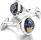 LBFEEL Really Spins Rhodium Plated Blue Globe Earth Cufflinks for Men with a Gift Box...