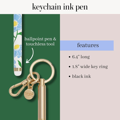 Kate Spade New York Metal Ink Pen Key Fob, Black Ink Ballpoint Keychain Pen, Sunshine Floral...