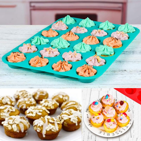 Mini Muffin &Cupcake Set, 24 Cups 2-Pieces, Nonstick Silicone Baking Pan, BPA Free and Dishwasher Safe, Great for Making Muffin Cakes, Tart, Bread...