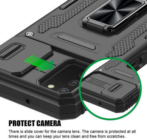 for Samsung Galaxy A03S Case, Shockproof Phone Case & Sliding Camera Cover & Ring Holder Kickstand with Screen Protector for Samsung Galaxy A03S (...