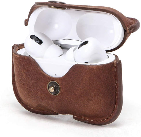 Hiram Leather Case Replacement for Airpods Pro 2019,Crazy Horse Cowhide Leather Portable Travel Case Compatible with Airpods Pro,Headphone Cases R...