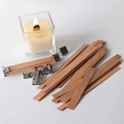 Simoda 100 PCS Wood Candle Wicks with Iron Stand Candle Cores Natural Environmental-Friendly Wick for Candle Making and Candle DIY Craft,5 inch...