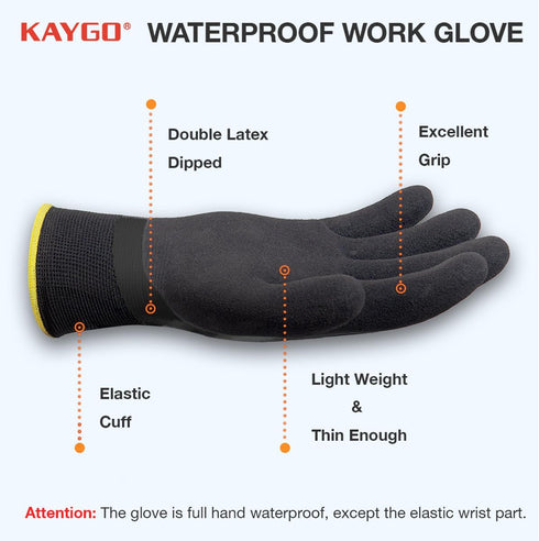 KAYGO Waterproof Work Gloves for Men and Women, Rubber Coated Non-slip Working Gloves for Garden, Outdoor Construction,KG150,Black,S...