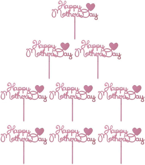 10pcs Happy Mothers Day Cake Toppers Acrylic Cake Picks for Mothers Day Birthday Cake Decoration - Rose Gold...