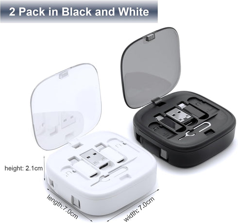 Multi Charging Cable Storage Box 2Pack, 3FT 60W Retractable USB C Cable, USB C Adapter Kit for USB A, Micro and Lightning Ports. Perfect for Trave...