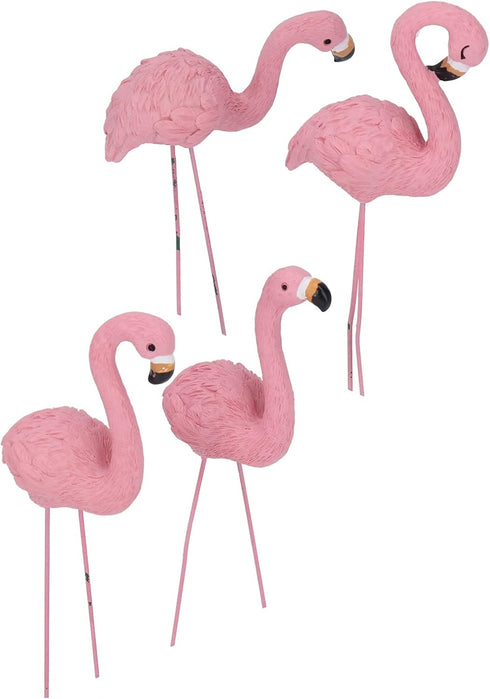 Pink Flamingo Yard Ornament Stakes, 4pcs Mini Lawn Plastic Flamingo Statue with Metal Legs for Sidewalks, Outdoor Garden, Luau Party, Tropical Par...