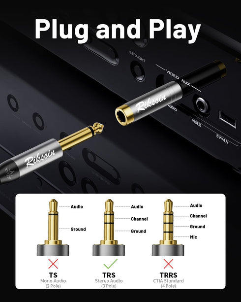 1/4'' to 3.5mm Stereo Pure Copper Headphone Adapter,3.5mm(1/8'') Plug Male to 6.35mm (1/4'') Jack Female Stereo Adapte for Headphone, Amp, Adapte,...