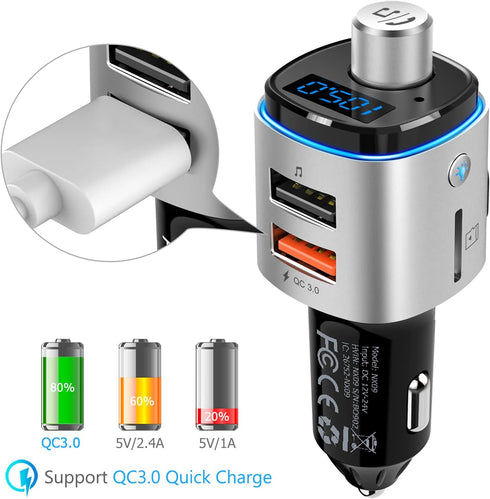 Nulaxy Bluetooth FM Transmitter for Car, QC3.0 Fast Charge Bluetooth Car Adapter, Wireless Radio Car Kit with 7 Color LED Backlit, Support Hands-F...