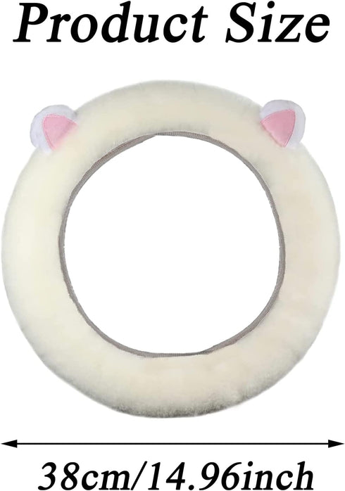 Cartoon Cute Fluffy Steering Wheel Cover for Women Girls,JXJKMMN Furry Ear Steering Wheel Cover Winter Warm Fuzzy Car Steering Wheel Cover Lovely ...