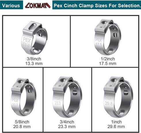 LOKMAN 50 Pack 3/4 Inch PEX Cinch Clamps, Stainless Steel Cinch Crimp Rings Pinch Clamps for PEX Tubing Pipe Fitting Connections (3/4 Inch)...