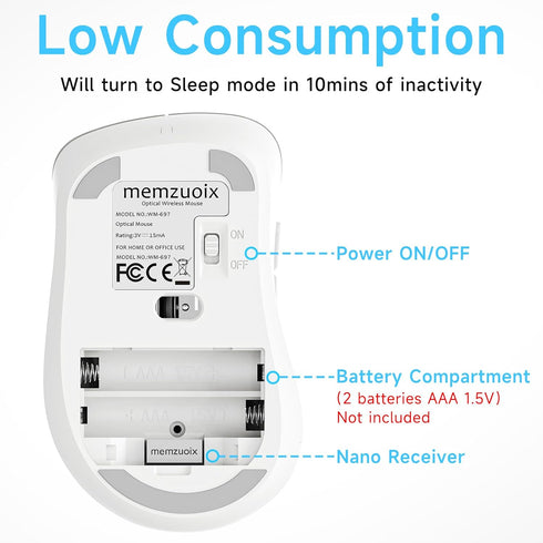 memzuoix 2.4G Wireless Mouse, 1200 DPI Computer Wireless Mouse with USB Receiver, Portable Wireless USB Mouse Battery Powered Cordless Mouse for L...