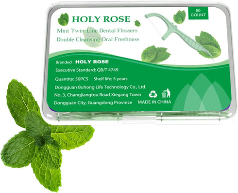 Holy Rose Dental Floss Picks Portable Case 3 Box,50 Count/Box with Twin-Line Flosser 150 Count,Mint Flavor,Dual Action Clean Oral System,is Perfec...
