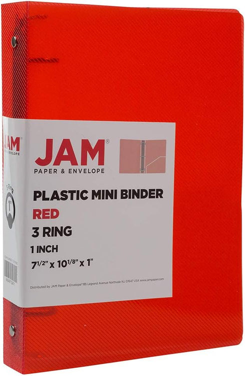 JAM PAPER Plastic 1 inch Mini Binder - Red 3 Ring Binder - Sold Individually...