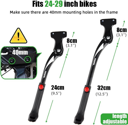 RBRL Bike Kickstand 40mm Hole Spacing, Bike Stand Aluminium Alloy Adjustable Bicycle Kickstand, Rear Side Bicycle Kick Stand for 24''-29'' Mountai...