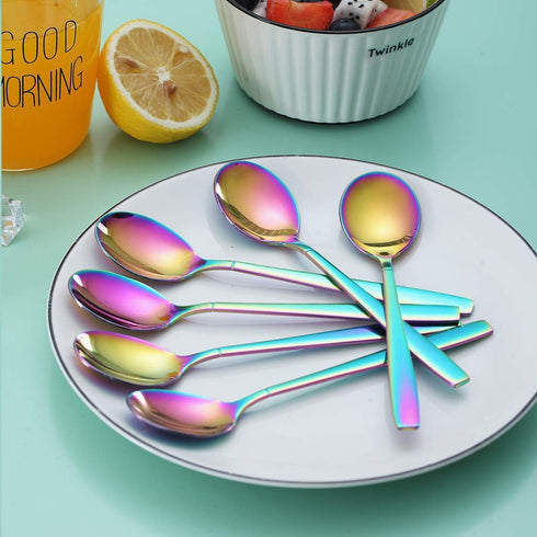 Berglander Rainbow Teaspoon, Stainless Steel Tea Spoon Dessert Spoon With Titanium Colorful Plating 6.5 Inches Pack of 6...