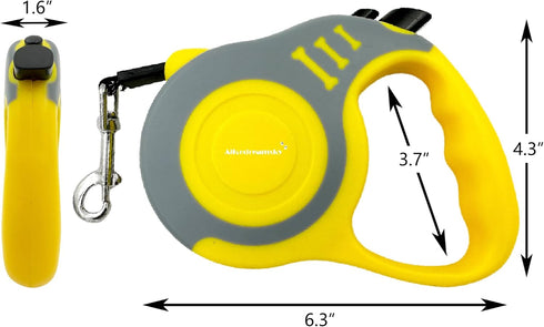 Retractable Dog Leash + Holder for Apple Airtag, 16 Feet Long Suitable Small Medium Dogs up to 33lbs, Yellow Gray...