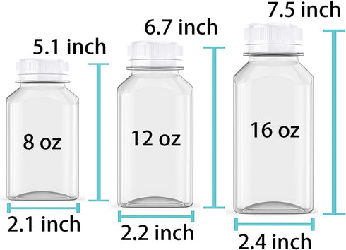 Axe Sickle 3 Pcs 8 Ounce Juice Bottles Plastic Milk Bottles Bulk Beverage Containers with Tamper Evident Caps Lids White for Milk, Juice, Drinks a...