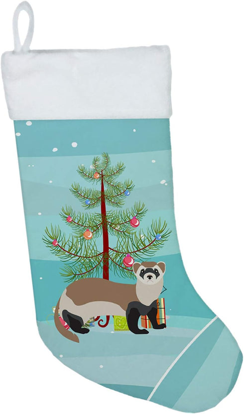 Caroline's Treasures BB9245CS Ferret Christmas Christmas Stocking, Teal Fireplace Hanging Stockings Christmas Season Party Decor Family Holiday De...