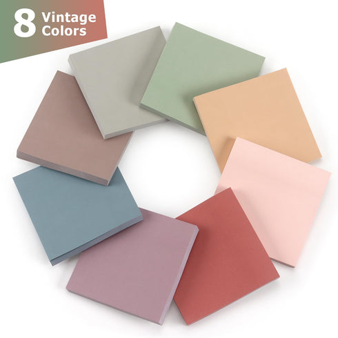 Sticky Notes 3x3 Self-Stick Notes Pads with 8 Morandi Colors, Easy to Post for Office, School, Home, 8 Pads/Pack, 70 Sheets/Pad...