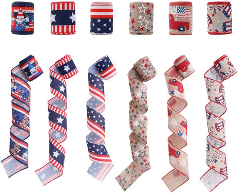 2.5'' Patriotic Ribbon and Blue Crafting Ribbon(30 Yards). Stars Stripes, Vintage Red Truck,American Flag,Uncle Sam Hats, Fireworks, Rockets ,Gnom...