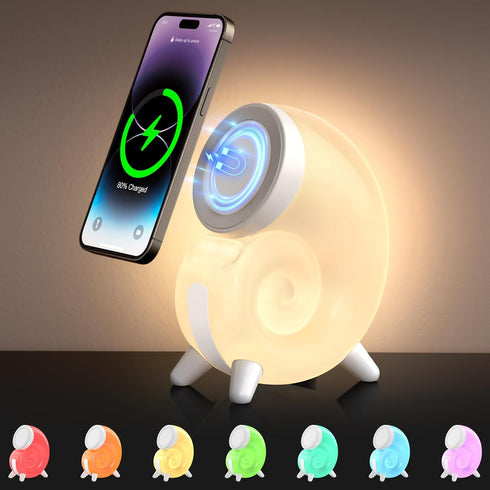 Mini Conch Magnetic Wireless Charging Atmosphere Lamp, 15W Wireless Charging Station, Touch to Adjust Lighting, Colorful RBG Light (White)...