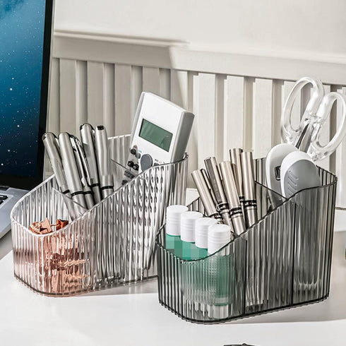 1Pc Plastic Makeup Desk Organizer 3 Compartment Makeup Brush Organizer Bathroom Cosmetics Countertop Organizer for Lipstick, Brushes, Eyeshadow, N...