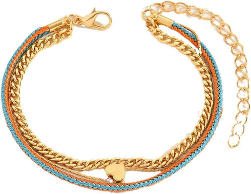 Layered Ankle Bracelets Heart Anklets for Women Waterproof Dainty Gold Anklet Braid Rope Foot Chain Link Summer Beach Sandal Foot Jewelry...
