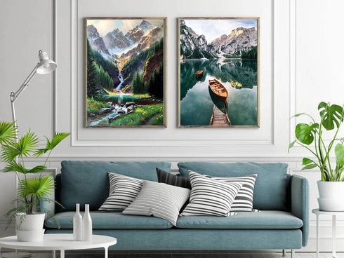 Artunion Paint by Numbers Mountains Lake Boat, Landscape Paint by Number kits, DIY Oil Painting Paint by Number Kits on Canvas Paintbrushes and Ac...