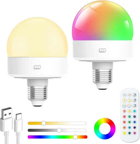 Rechargeable Light Bulbs with Remote - E26 Battery Operated Light Bulb for Non-Hardwired Wall Sconces, Pendant Lights ect (2 Pack)...