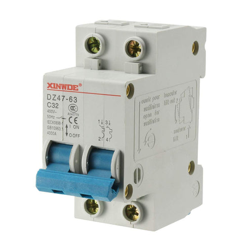 uxcell 2 Poles 32A 400V Low-voltage Miniature Circuit Breaker Din Rail Mount DZ47-63 C32...