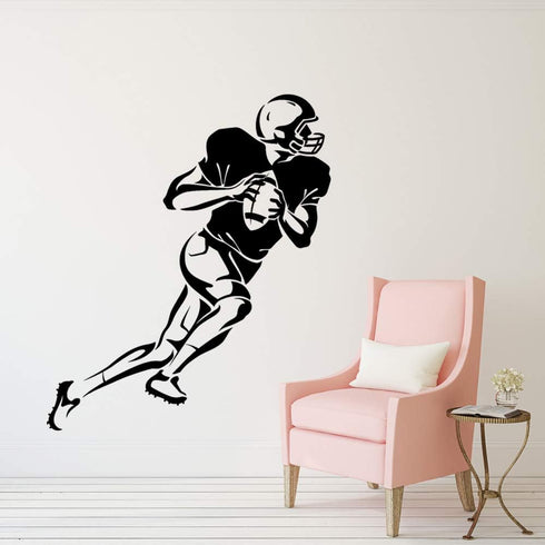 Home Find Football Player Silhouette Mural a Player with Ball Football Wall Sticker Rugby Wall Decal Sport Theme Wall Arts Peel and Stick for Kids...