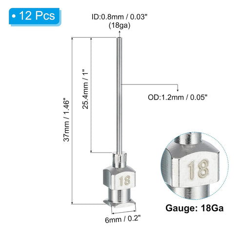 PATIKIL 18Ga x 1 Inch Stainless Steel Dispensing Needle Tips, 12Pcs Metal Glue Needle Tube Blunt Tips Luer Lock for Thick Glue Ink Lab, Silver...