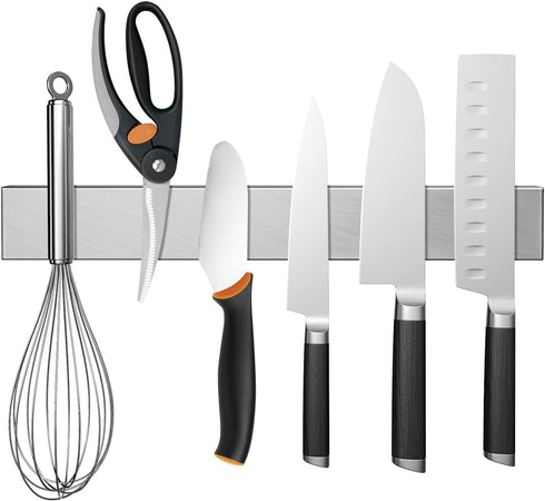 Fohil Magnetic Knife Holder for Wall, Stainless Steel 10 Inch Magnetic Knife Strip Wall Mounted Magnetic Knife Bar Drilling Magnetic Knife Rack fo...