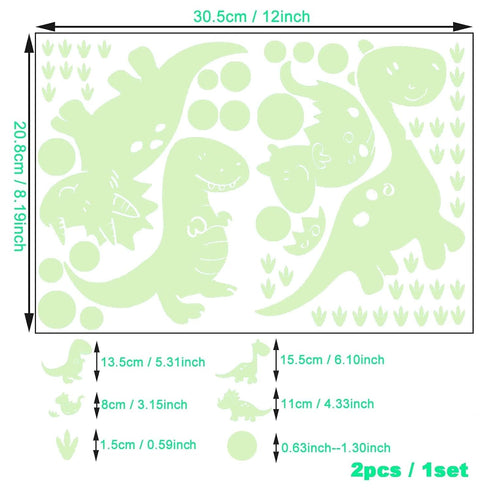 Glow in The Dark Stickers,2 Pack Dinosaur Stickers Decor for Boys Kids Bedroom,Wall Stickers for Living Room Decorations...