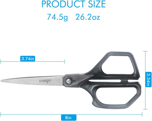 LIVINGO Scissors All Purpose for Office - 3 Pack 8 Inch Sharp Stainless Steel Heavy Duty Fabric Paper Cutting Shears for Crafts, Sewing School Hom...