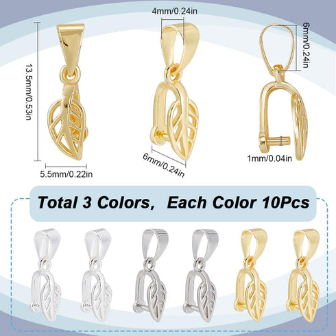 1 Box 30Pcs Jewelry Pinch Bails Snap Bail Hook Pinch Clip Hollow Leaf Curved Clasp Brass Bead Pendant Connector Clips for Jewelry Making Clasps Su...