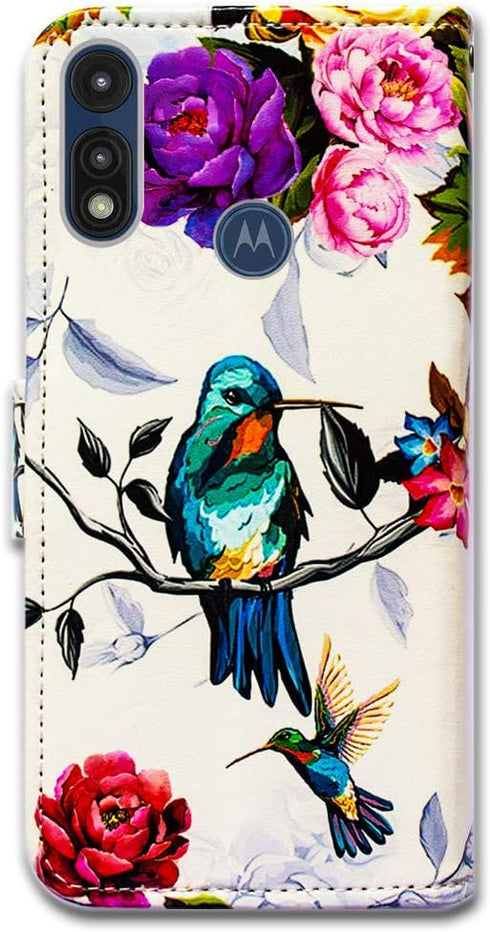 Case for Moto E 2020/Motorola E, Hummingbird in Flowers Leather Flip Wallet Case Cover with Card Slot Holder Kickstand for Motorola Moto E 2020...