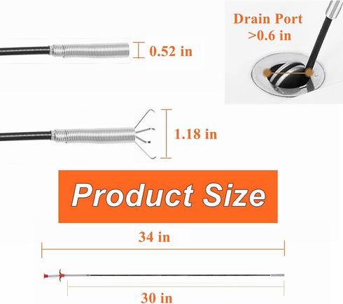 34 Inch Flexible Grabber Claw Pick Up Reacher Tool, Snake Drain Clog Remove Tool With 4 Claws Pickup Reaching Assist Tool for Litter Pick, Bathroo...